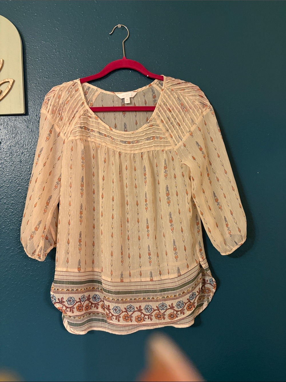 Boho Peasant Blouse - Cream Floral